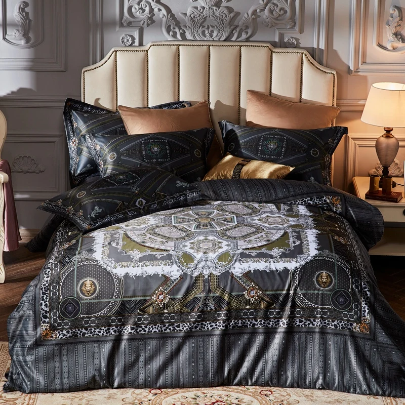cheap Luxury 100S Satin Cotton Palace Art Bedding Set Silky Smooth Duvet cover Bed Sheet Pillowcases Queen King size 4pce bed linen