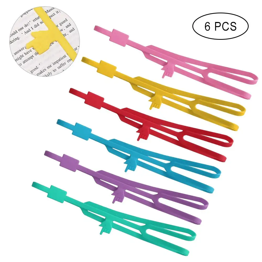 

6 Pcs New High-quality Silicone Finger Point Bookmarks Book Marker Strap For School Supplies Stationery For Men And Women