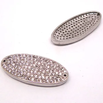 

33x14mm Rhdodium tone plated Micro Pave Zircon CZ Oval Hollow Tube Bead Spacer Connectors Beads For Bracelet Making