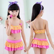 Новинка года; летний популярный детский купальник; детский купальник в полоску; детский купальный костюм из двух предметов с юбкой; Купальник для девочек; бикини; пляжная одежда; купальный костюм