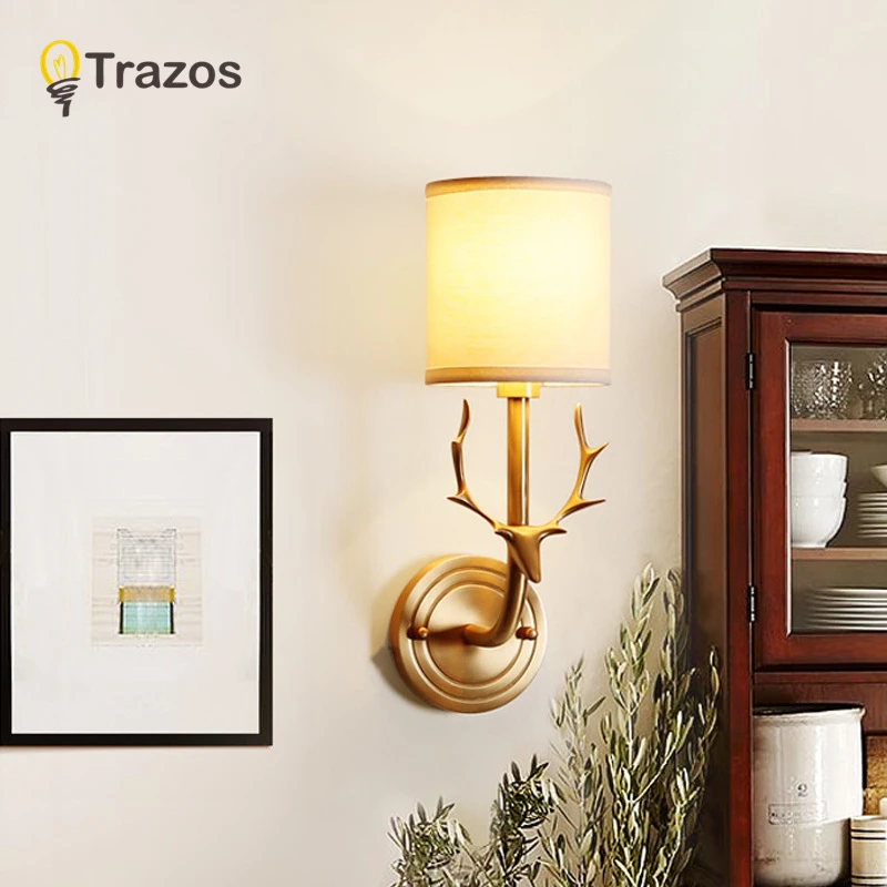 

American deer head wall lamp stair living room exhibition hall bedside study wall light resin corridor wall sconce light bra