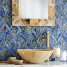 Тиффани витраж ванная комната Рыбная чешуя мозаичная плитка, небесно-голубой цвет, можно настроить обои