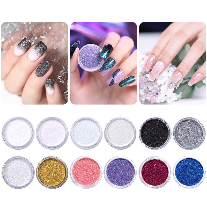 

1g/Box Colorful Nail Glitter Powder Holographic Laser Nail Pigment Dust Silver Gradient DIY Nail Art Decorations