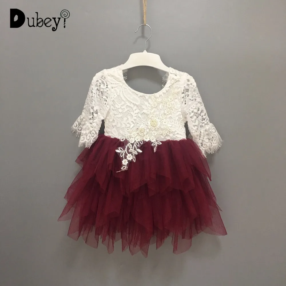 burgundy lace dress for little girl