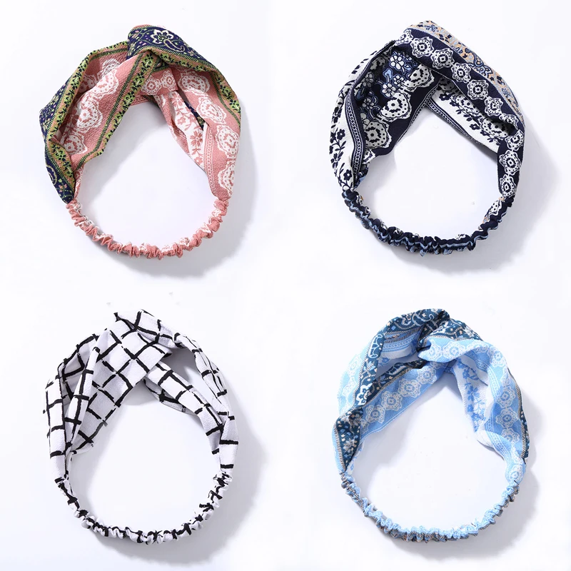 

1Pc Women Ladies Girls Plaid Print Knot Headbands Turban Elastic Hairband Head Wrap Hair Accessories Headwear Headdress Fashion