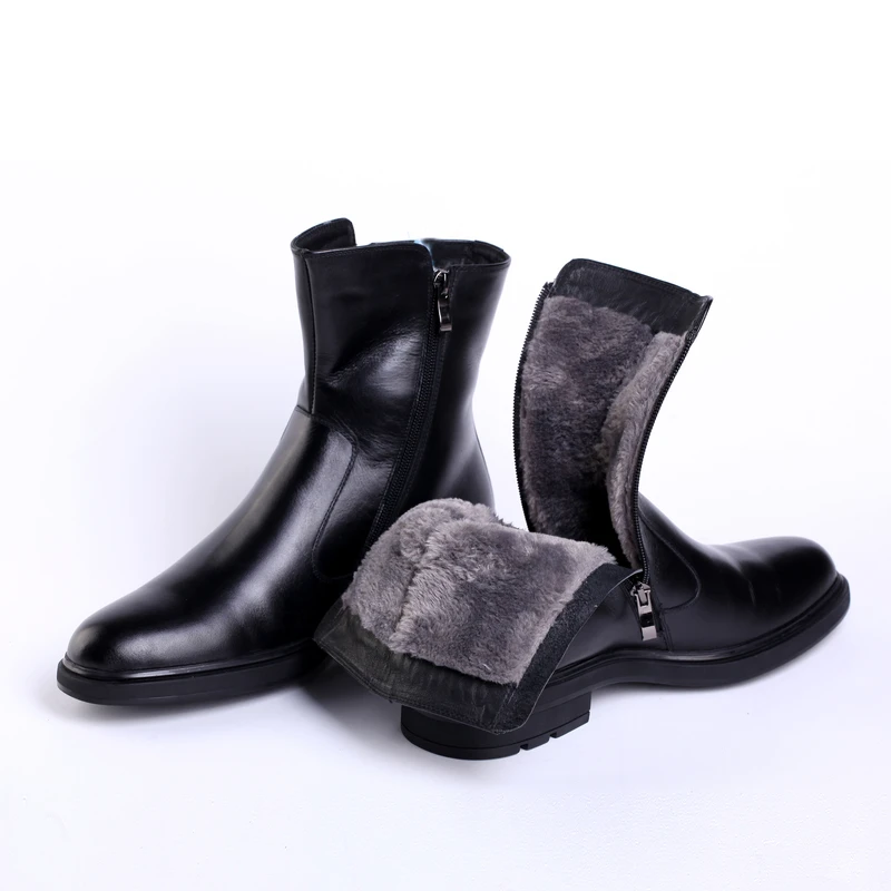 Новые зимние мужские ботинки из натуральной кожи теплые Качественные ботильоны с шерстяной подкладкой Деловая одежда мужские ботинки «Челси» размеры 38-44