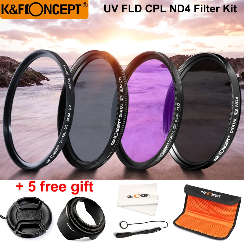 K&F CONCEPT UV+CPL+FLD+ND4 Neutral Density Camera Filters Kit Optical