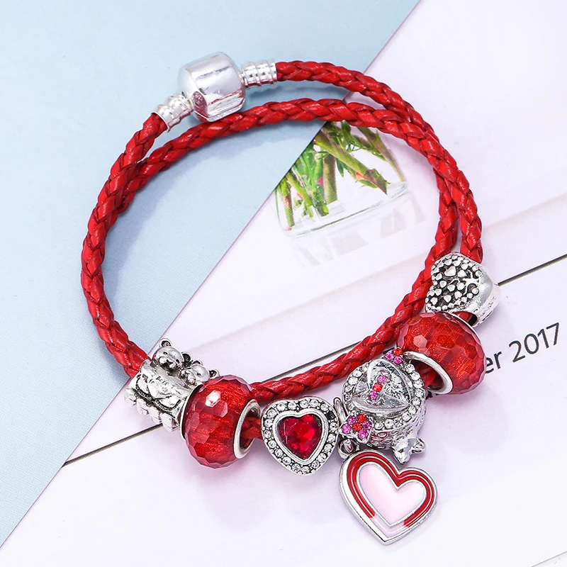 BAOPON винтажные серебряные муранские стеклянные бусины брендовый браслет для женщин Кожаные Подвески Браслеты и браслеты DIY сердце Pulseiras ювелирные изделия