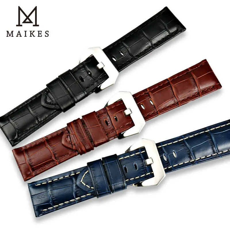 Ремешок для часов MAIKES из натуральной кожи дизайнерский браслет наручных черный