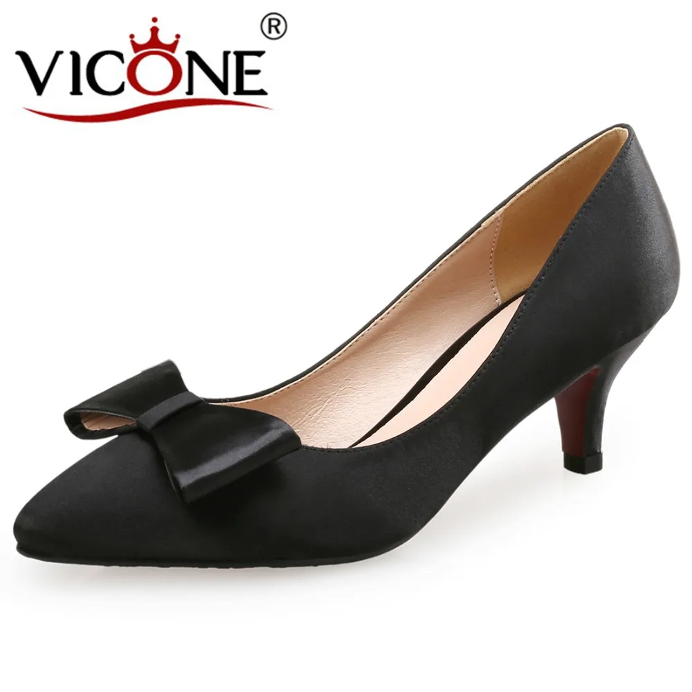 

VICONE Women Spring Autumn Pointed Toe Concise Butterfly-knot Office Lady Heels V10017