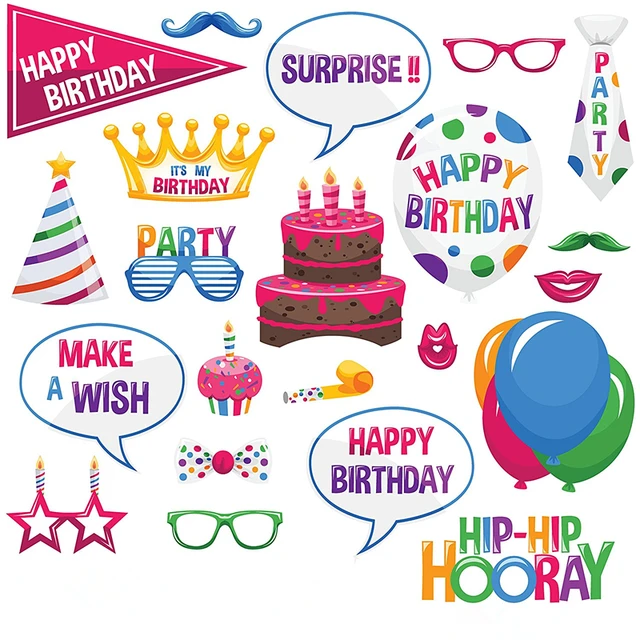 2017 Happy Birthday Papercard Photo booth props Kit on A