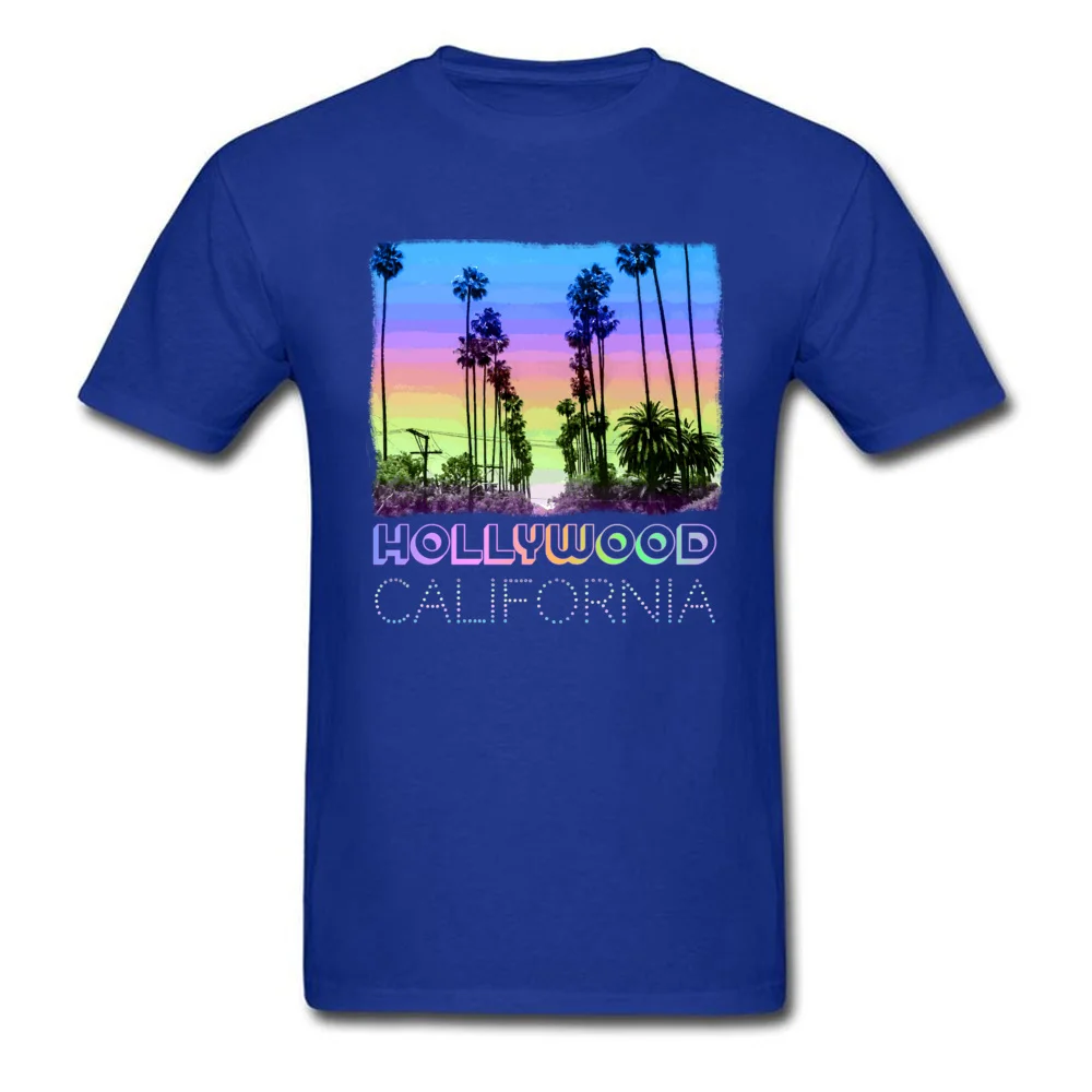 Printing Pure Cotton Tshirts for Men Short Sleeve Printed T Shirt Designer April FOOL DAY O-Neck T Shirt Design Hollywood California Palm Trees Fun Neon Retro Design blue
