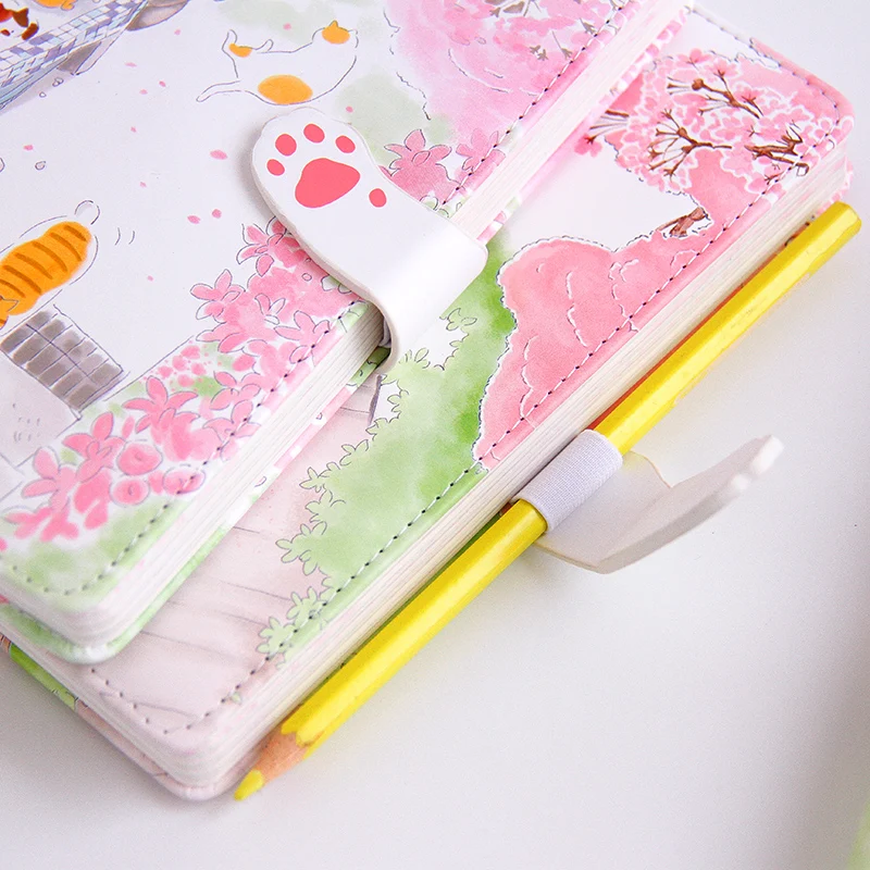 Милые розовые кожаные Обложки с изображением кота сакуры, расписание, журналы для планирования и блокнота, цветные бумажные школьные канцелярские принадлежности