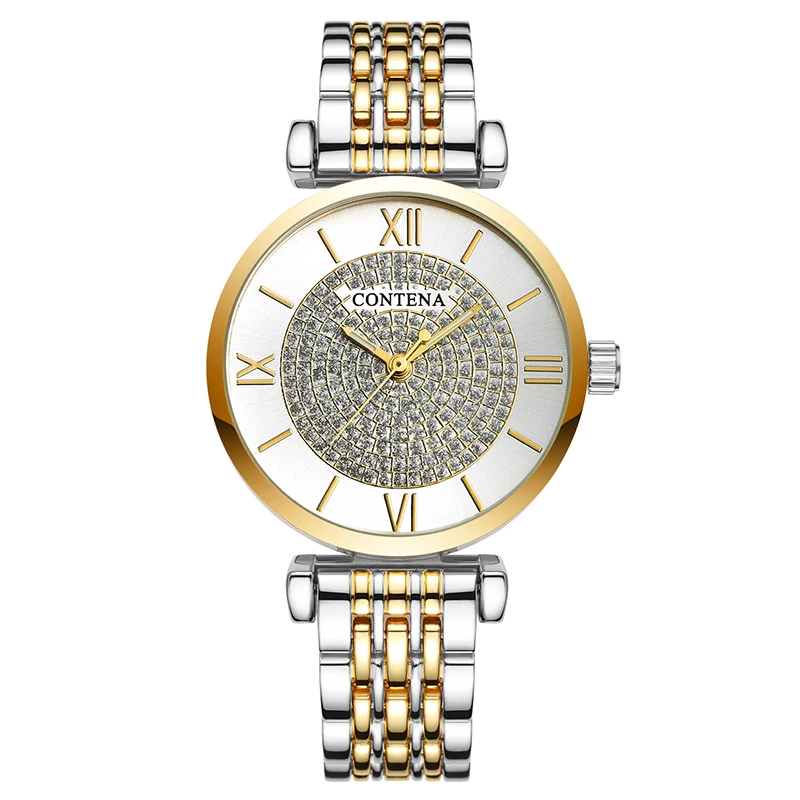 Женские кварцевые часы люксовый бренд Contena женские наручные часы полностью из нержавеющей стали женские часы Стразы Наручные часы