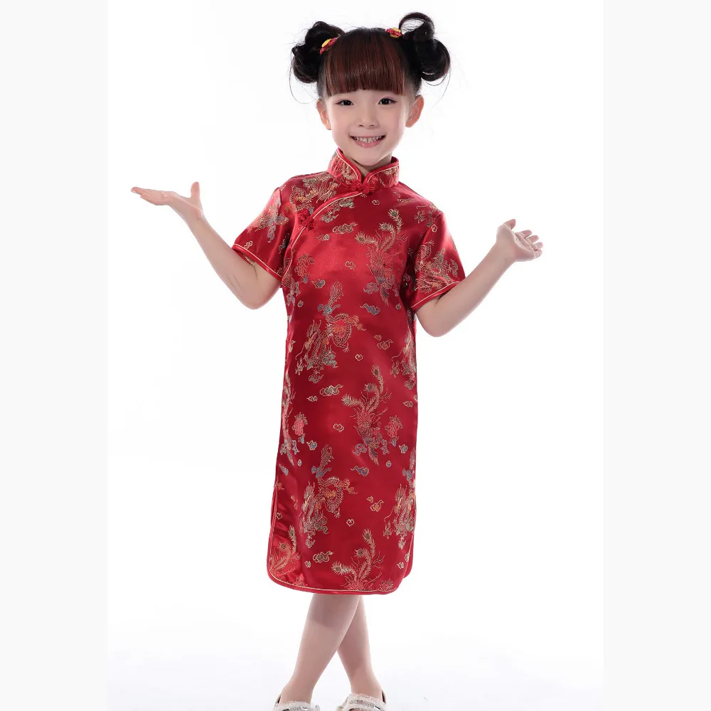 Милые красные летние платья для маленьких девочек, Qipao детские платья в китайском стиле, чонсам, новогодний подарок, детская одежда, 072302
