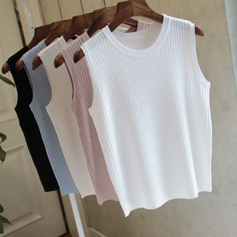 Knitted Vests Women Top O-neck Solid Tank Blusas Mujer De Moda Spring Summer New Fashion Female Sleeveless Casual Thin Tops 4588 Knitted Vests Women Top O-neck Solid Tank Blusas Mujer De Moda 2020 Summer Fashion Female Sleeveless Casual Thin Tops womens cami