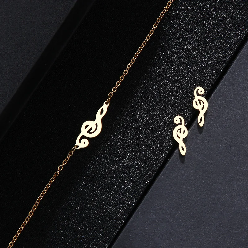CACANA Stainless Steel Sets For Women Music Shape Necklace Bracelet Earring Jewelry Lover's Engagement Jewelry S541