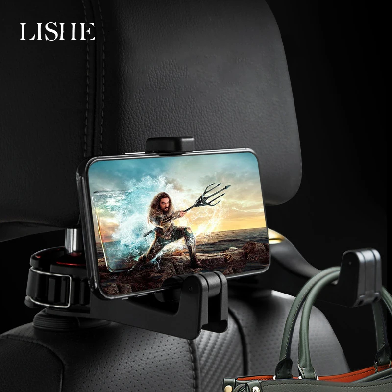 

4-7" Mobile Phone Stand In Car Headrest Hook & Stands Auto Back Seat Bag Cloth Hanger Organizer 4 Colors With Clip Phone Holder