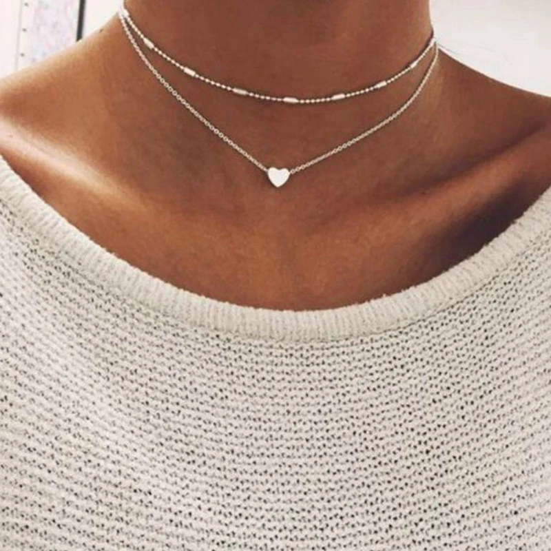 

Charm Heart Choker Necklaces For Women Girls Bijoux Gold Sliver Color Statement Necklace Fashion Lover Jewelry Valentine's Day