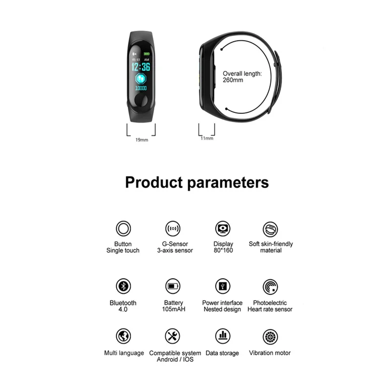 Smart wristband women M3 plus IPS Color Screen Smart Sport Fitness Bracelet IP68 Waterproof Blood Pressure Fitness Tracker men
