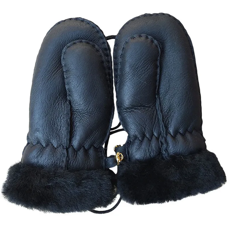 Брендовые Детские зимние перчатки, Детские теплые овечьи кожаные перчатки, Женские Модные кожаные перчатки