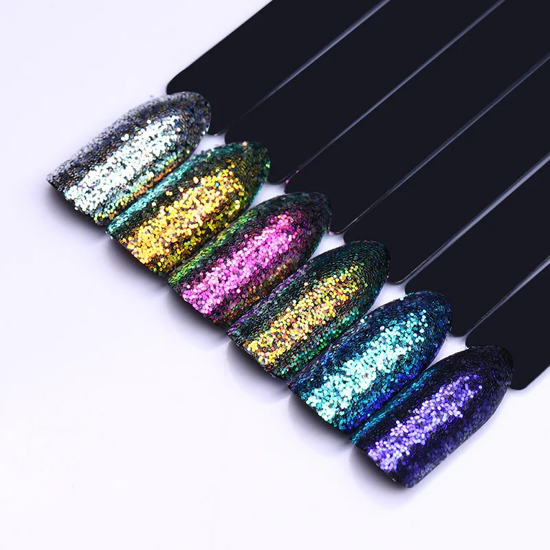 6Pcs Chameleon Nail Glitter AB Color Super Shiny Nail Art Sequins Flakes Nail Art Paillettes Powder UV Gel Nail Dipping