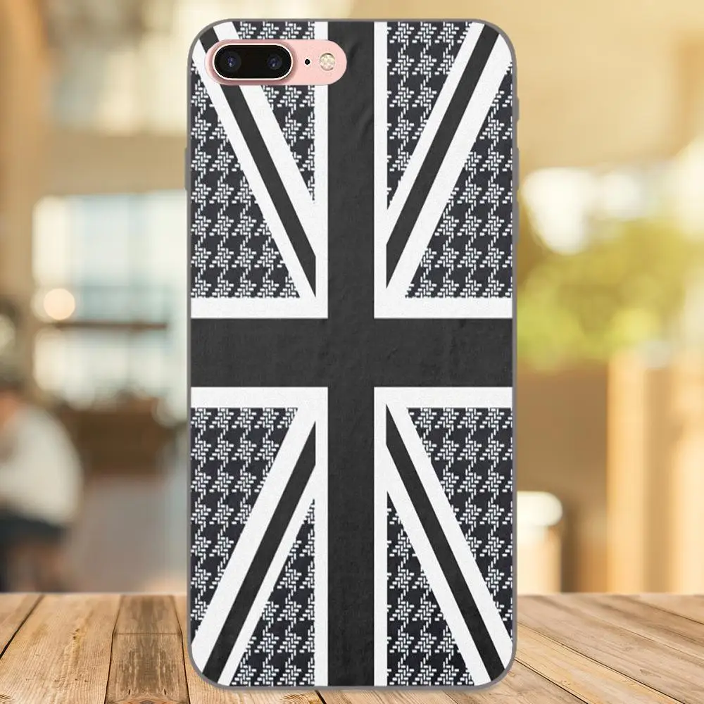 ТПУ мобильный чехол для Apple iPhone 4 4S 5 5S SE 6 6S 7 8 Plus X XS Max XR Union Jack черный и белый