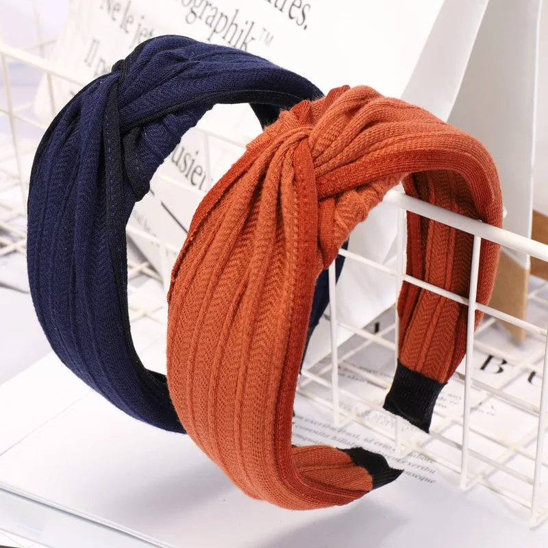 

Fashion Solid Color Hairband Women Girls Knitted Knot Hair Band Adult Soft Cloth Summer Autumn Headband Turban
