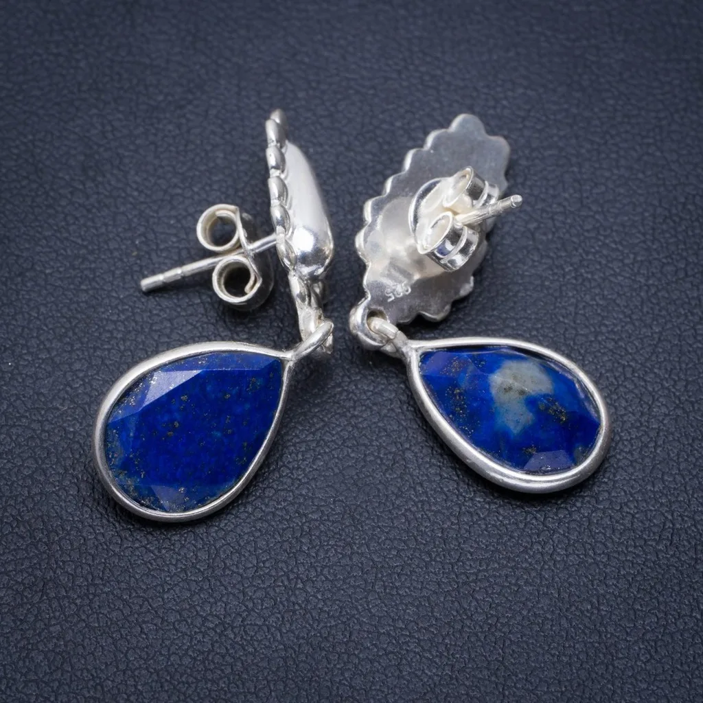 

Natural Sapphire Handmade Unique 925 Sterling Silver Earrings 1.5" A1445