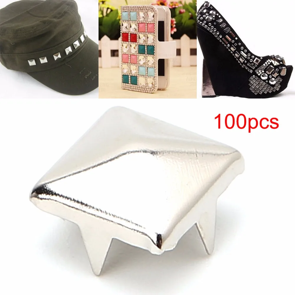 

EYKOSI 100Pcs 7mm-10mm Square Silver Rivet Metal DIY Shoe Decoration Good Design Garment