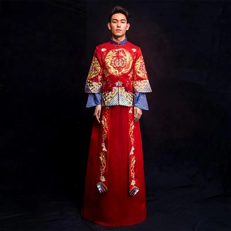 Классический воротник Мандарин Cheongsam свадебный костюм вышивка Феникс китайское свадебное платье традиционное Ципао древние Vestidos - Цвет: Men Wear