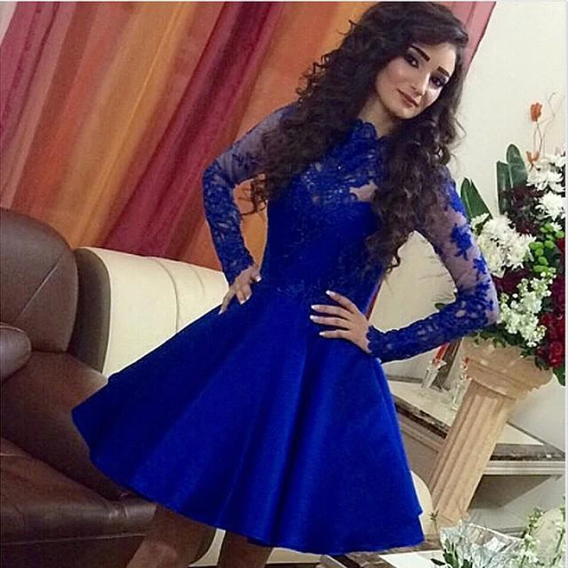 Hot Sale Full O-Neck Knee-Length None Ball Gown Regular Appliques Short Lace Evening Dress Prom 2016 | Свадьбы и торжества
