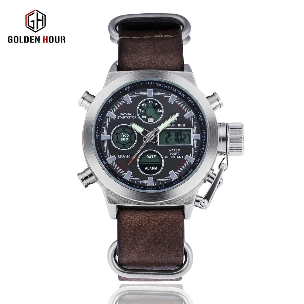 

GOLENHOUR Military Watch Men LED Display Sport Quartz Watches Man Dual Time Wristwatch 12/24H Display Clock Waterproof Watch