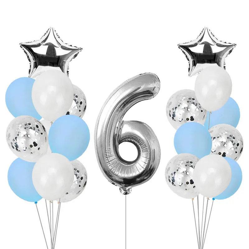 Серебристо-синие От 1 до 6 лет воздушные шары на день рождения украшения на день рождения для детей и взрослых 1-2-18-21-30-40-50-60 товары на день рождения - Цвет: 21pcs 6