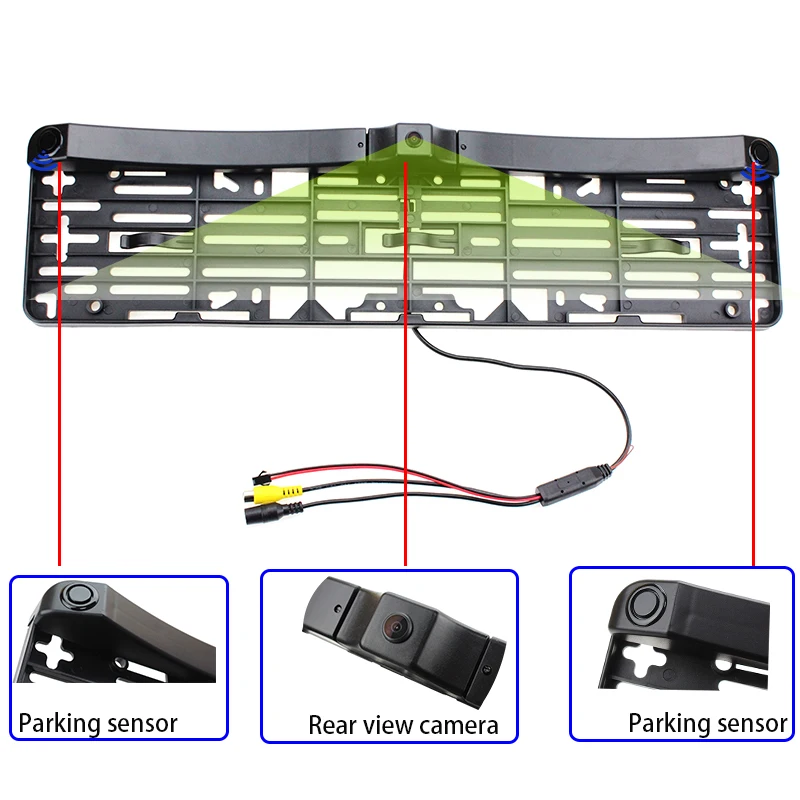 HaiSunny обратный резервный Видео парковочный аппарат с 1 рамкой номерного знака Европейской России+ 1 камерой заднего вида+ 2 датчиком радара