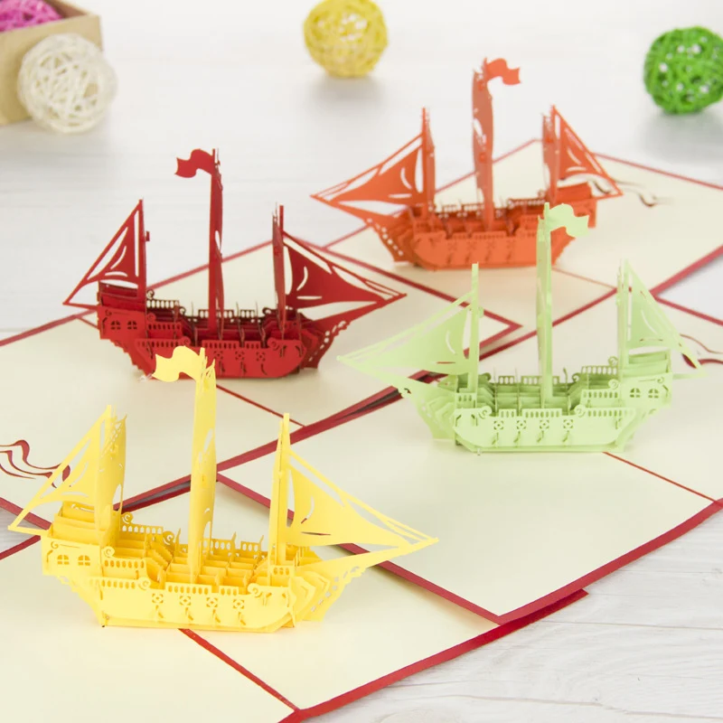 

3D Laser Cut Hot Pop Handmade Carving Ancient Sailing Boat Paper Invitation Greeting Cards PostCard Birthday Party Business Gift
