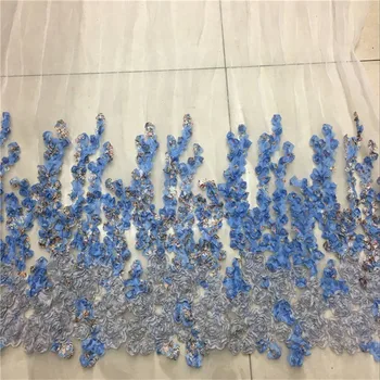 

3D Sky Blue Flower Tulle Lace Fabric 2019 African French Lace Fabric Nigerian Embroidery Tulle French Lace 91*130cm
