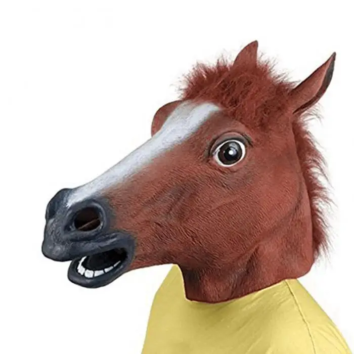 Realistic Horse Head Masks Full Head Fur Mane Latex Creepy Animal Mask For Halloween Party Costume Props PAK55