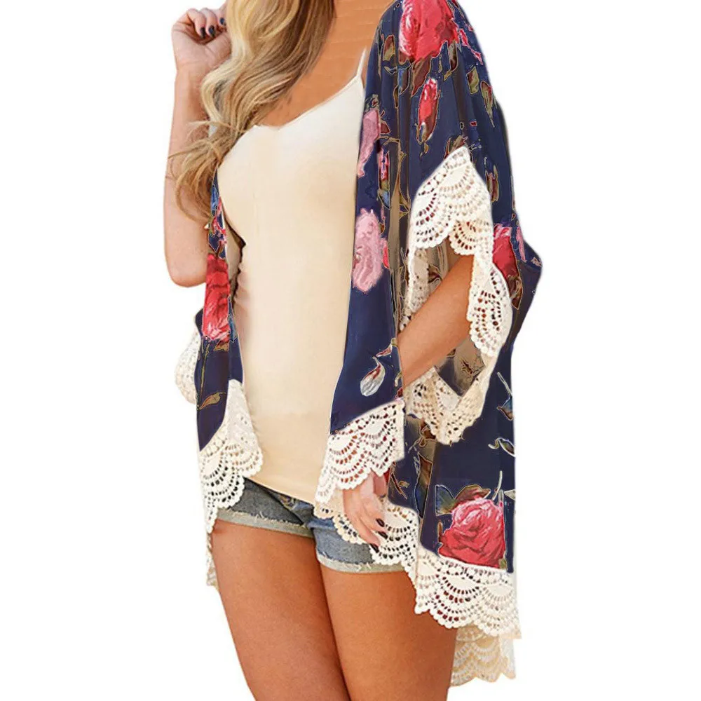 

New Women Fashion Summer Kimono Three Quarter Flare Sleeve Cardigan Plus Size Shawl Blouses Casual jacket female coat autumn A8