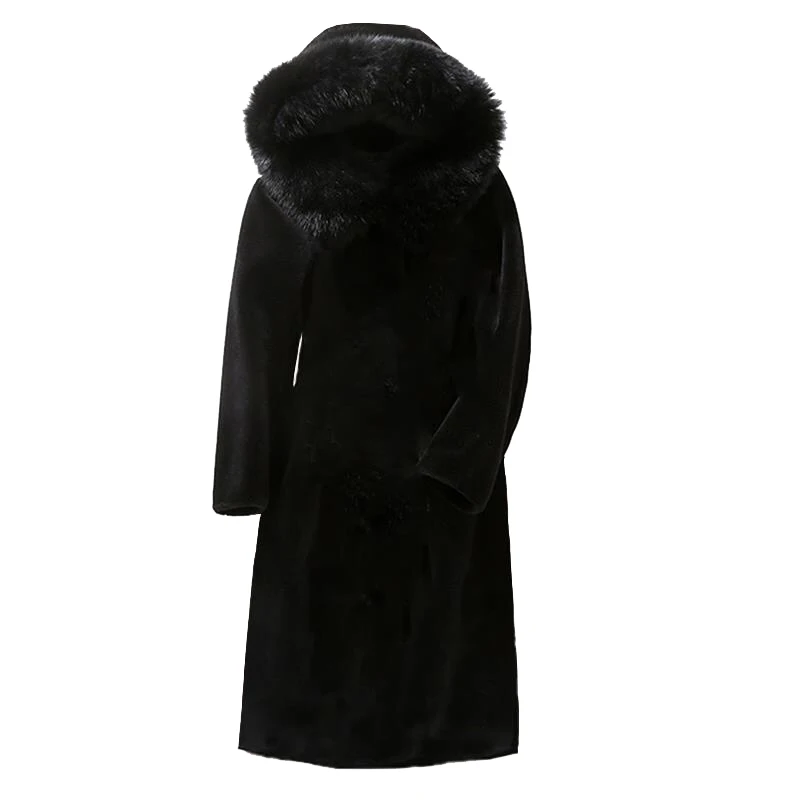 Women Clothes Hooded Large Fur Collar Faux Fur Sheep Shearing Coat Female Long Section Winter Thick Plush Coat Women Coat