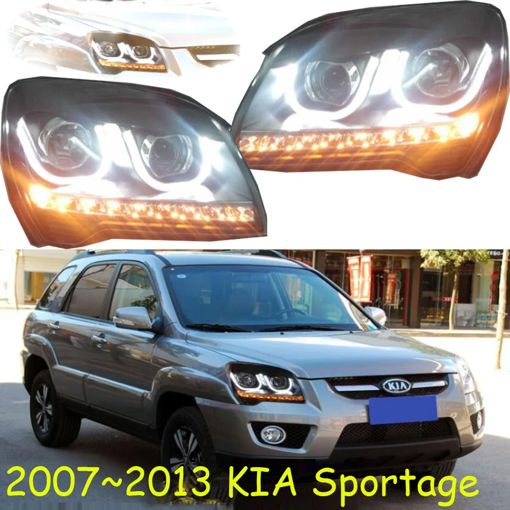 2 шт. автомобильный головной светильник для KIA Sportage 2007~ 2013 светодиодные фары DRL ходовой светильник s биксеноновые фары Противотуманные фары с ангельскими глазками авто