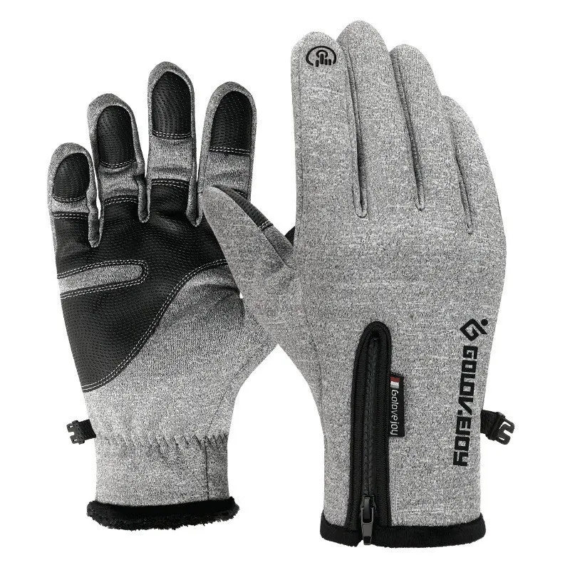 Sireck, зимние спортивные перчатки для велоспорта, полный палец, флисовые, термальные, для катания на лыжах, горном велосипеде, перчатки с сенсорным экраном, велосипедные перчатки, варежки - Цвет: SST003 Gray