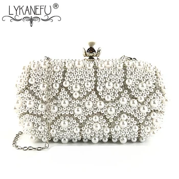 

LYKANEFU Luxury Beading Pearls Banquet Evening Bag Women Bag Ladies Purse Day Clutches Bride Wedding Chain Shoulder Bags