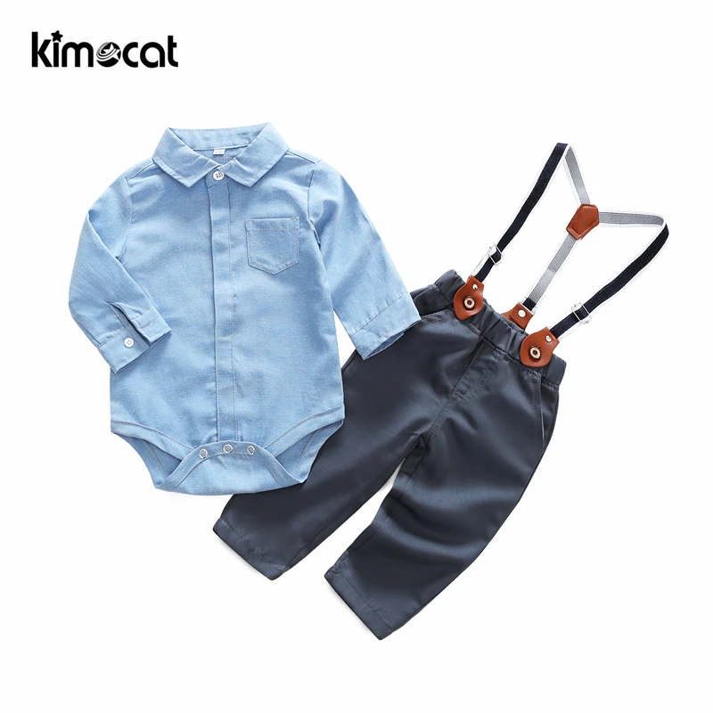 

Kimocat 2pcs Shirt+Overalls Baby Boy Clothes Blue&Pink Gentleman's Baby Long Sleeve Outdoor England Style Casual Clothing Set