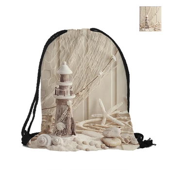 

Beach Style Starfish Printing Drawstring Backpack Fashion Polyester Bags For Women Men Pouch Backpacks Travel School Used