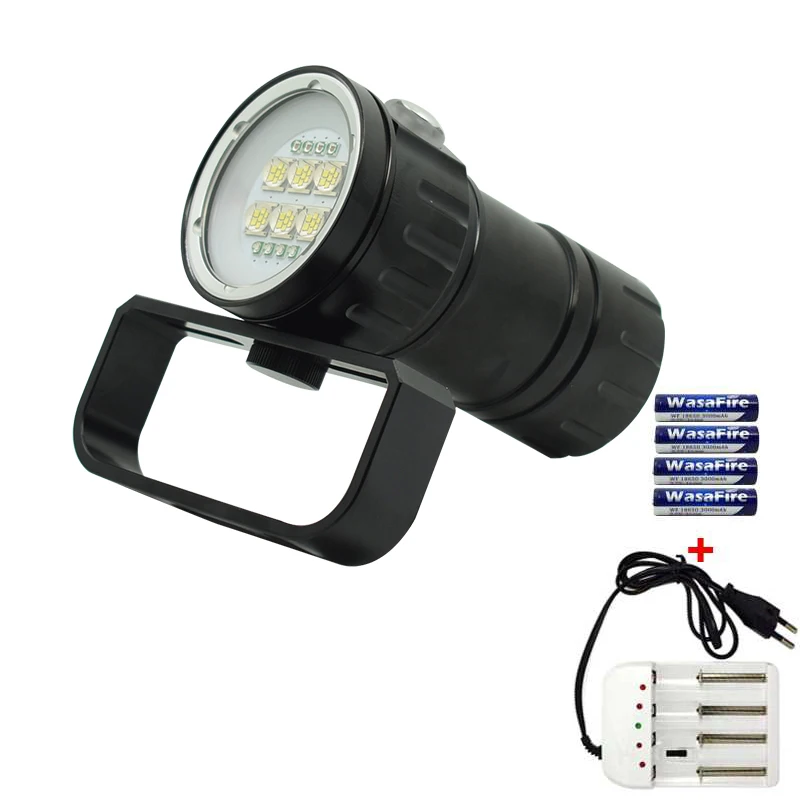 

L2 Led Hand Light Underwater Scuba Video Light 28800LM Diving Flashlight With 4 * 18650 Battery + Charger Photography Dive Lamp