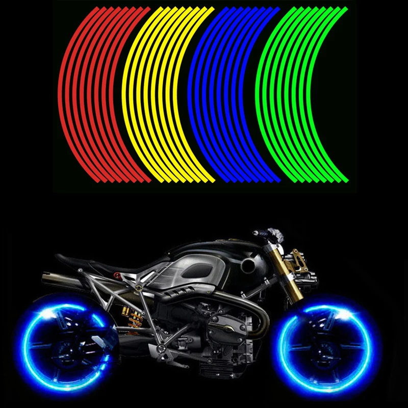 16 Strips Reflective Motorcycle Wheel Sticker Motorcycle Sticker For 17 18 Motorcycle Auto Wheel Rim Moto Sticker Car Styling (66)