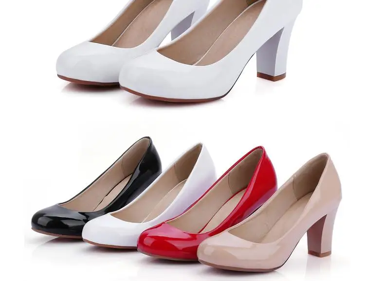 Простые женские тонкие туфли женские офисные туфли из лакированной кожи на высоком каблуке универсальные модельные туфли маленькие размеры 32, 33, большого размера плюс 46, 47