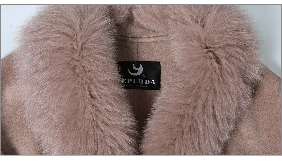 JELUDA Hot Sale Cashmere Coat Women Scarf Collar With Natural Real Fox Fur Real Fur Coat Genuine Leather Jacket Women Overcoat