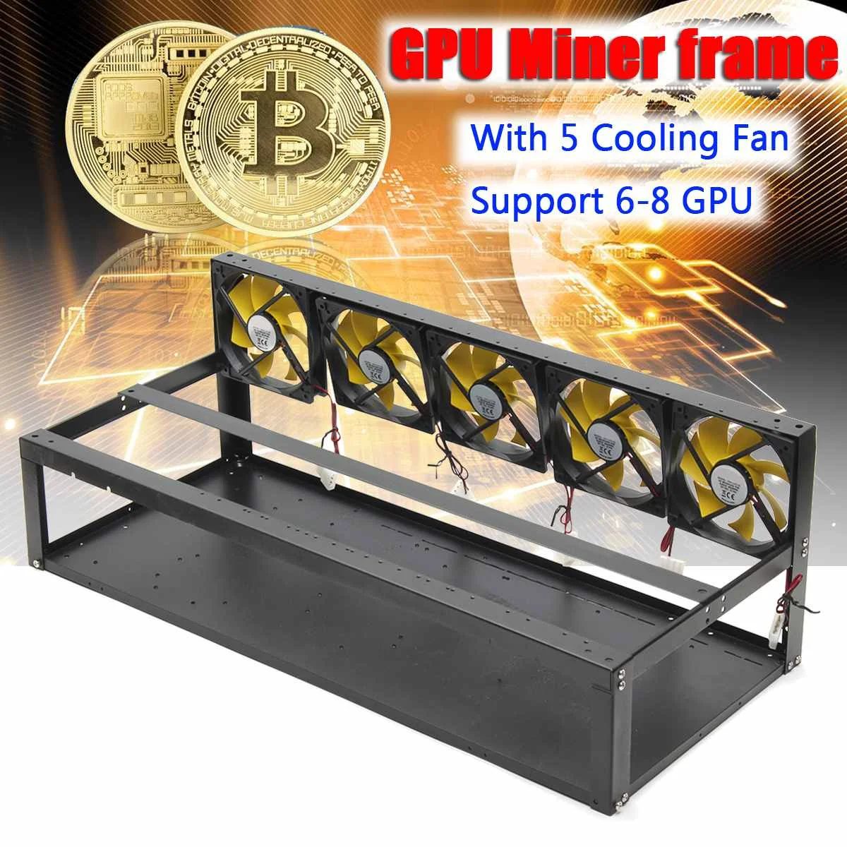 

6-8 GPU Mining Frame Case with 5 Cooling Fans Mining Rig Aluminum Stackable Case for Open Air Frame ETH/ZEC/Bitcoin